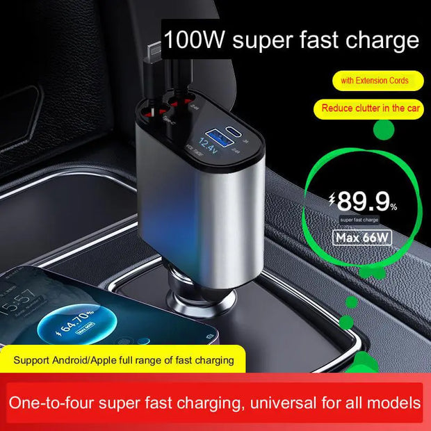 100W 4 IN 1 Retractable Car Charger