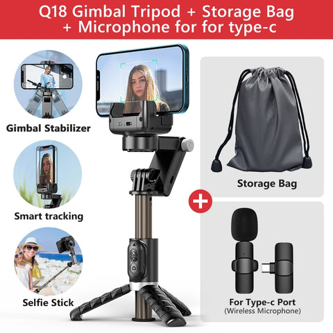 Gimbal Stabilizer Selfie Stick Tripod with Fill Light